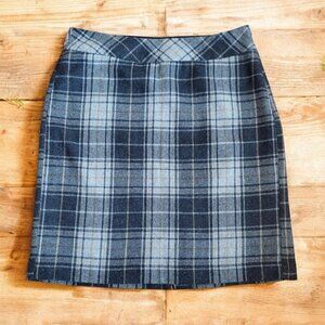 Eddie‎ Bauer Skirt Women's Size 6 Wool Blend Gray Plaid Lined Mini A-Line Slit